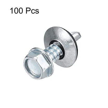 uxcell #14 x 3/4" Self Drilling Screws with Rubber Washer, 100pcs Zinc Plated Steel Roofing Screws Hex Head Self Tapping Screws with EPDM Washer for Metal to Metal - size: #14 x 3/4"