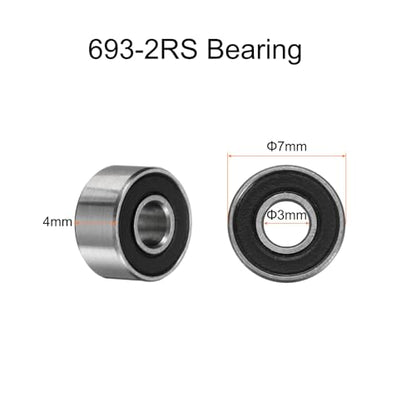 uxcell 10pcs 693-2RS Bearing 3x8x4mm, Chrome Steel, Miniature, ABEC3 - size: 693-2RS