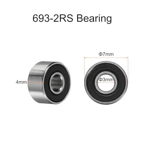 uxcell 10pcs 693-2RS Bearing 3x8x4mm, Chrome Steel, Miniature, ABEC3 - size: 693-2RS