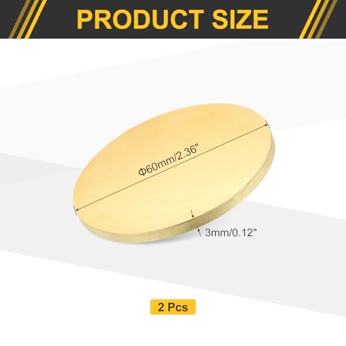 uxcell 2Pcs Brass Round Plate, 0.12"(3mm) Thick 2.4"(60mm) Dia H65 Brass Round Disc Blank Metal Sheet Copper Circle Disc for Metal Stamping DIY Crafts - size: 0.12"x 2.4"