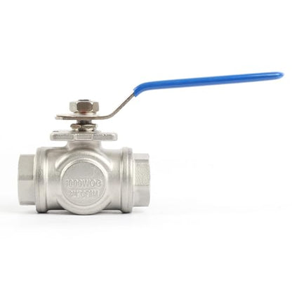 U.S. Solid 3/4" 3 Way Ball Valve - 304 Stainless Steel NPT Female Threaded Manual Ball Valve, T Mounting Pad - size: 3/4 inch, style: T Mounting Pad
