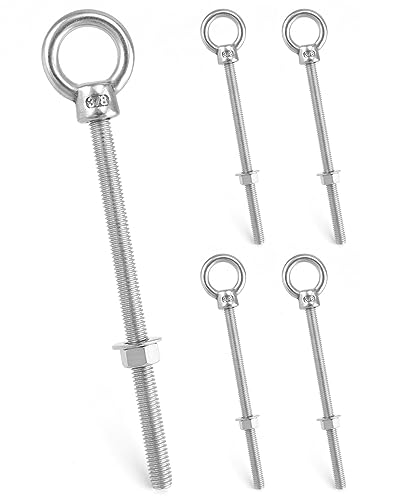 QWORK 316 Stainless Steel Machinery Eye Bolt with Shoulder, 5 Pack 3/8" x 6" Long Stainless Steel Marine Grade Shoulder Eye Bolt, Threaded Eyebolts, WD30279 - color: 5 Pack - 316, size: 3/8" x 6"