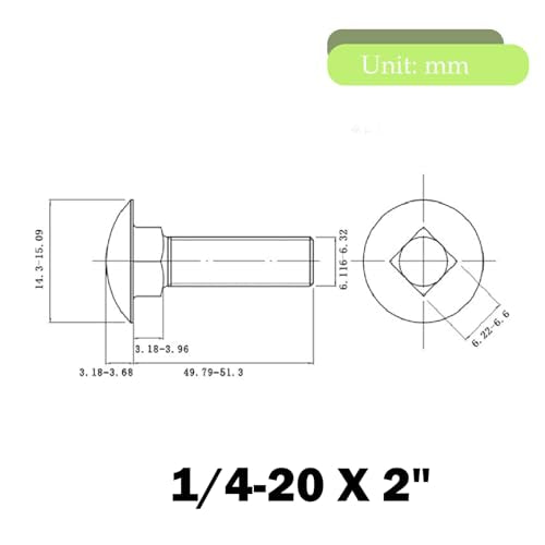 1/4-20 X 2 Carriage Bolts Screws, Stainless Steel 18-8 (304) Round Head Square Neck Carriage Bolts, Fully Threaded, Pack of 10 - size: 1/4-20 X 2"