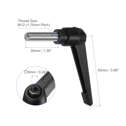 uxcell 2pcs Clamping Lever Handles, M12 x 35mm 304 Stainless Steel Threaded Male Stud, Adjustable Handles Locking Quick Release Ratchet Push Button Bolt Knobs, Black - size: M12 x 35mm