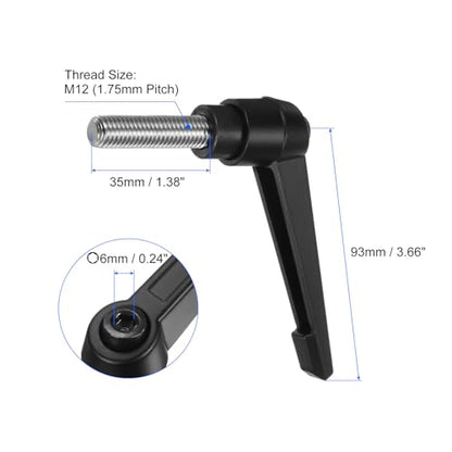 uxcell 2pcs Clamping Lever Handles, M12 x 35mm 304 Stainless Steel Threaded Male Stud, Adjustable Handles Locking Quick Release Ratchet Push Button Bolt Knobs, Black - size: M12 x 35mm