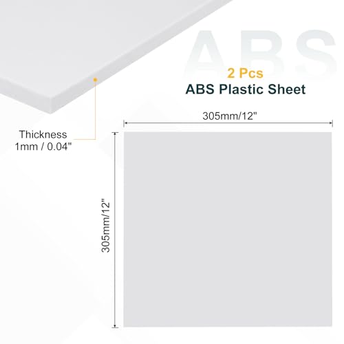uxcell 2 Pack ABS Plastic Sheet, 0.04" Thick 12"x12" Flexible Hard Plastic Sheet, Heat Moldable Panel for DIY Crafts Home Decoration, White - color: White, size: 0.04"x12"x12"