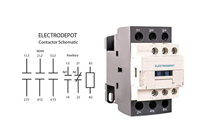 Contactor 30A Inductive, 50A Resistive 3 Pole 120VAC Coil, Lighting and Motor control DIN mount, Auxiliary contact NO/NC
