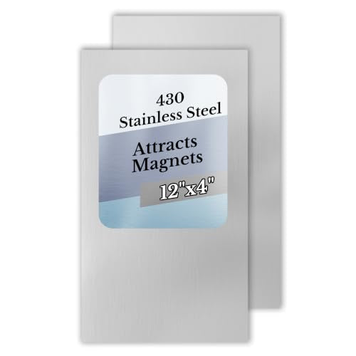 2 Pack 430 Magnetic Stainless Steel Sheets, 18 Gauge 12"x 4" Brushed Metal - size: 12″× 4″