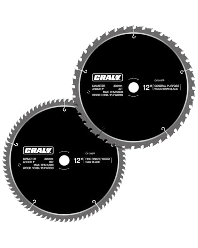 CRALY 12 Inch 40&80 Teeth General Purpose/Fine Finish Wood Cutting Circular Saw Blade, 1 Inch Arbor, for Table Saw & Miter Saw, Carbide Tipped, Thin Kerf, for Cutting Plywood, MDF, OSB, Laminated - size: 12'', 1'' arbor, 40&80T