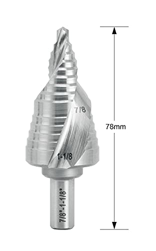 Industrial HSS Step Drill Bit 7/8'' to 1-1/8'' with 3/8'' Shank, Unibit Double Spiral Flute for Metal, Stainless Steel, Aluminum, Plastic - size: 7/8'' to 1-1/8''