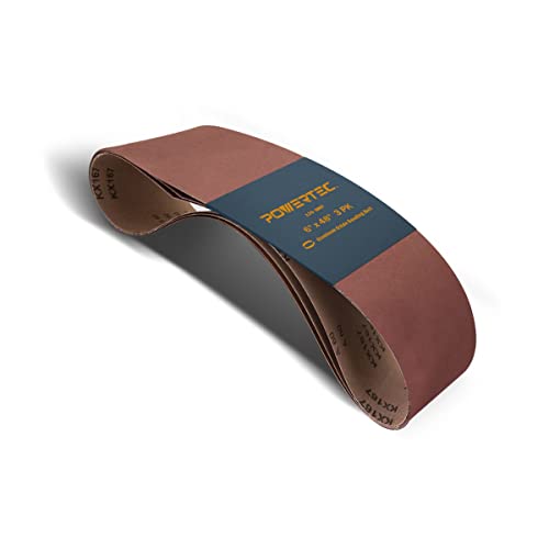 POWERTEC 3PK 6 x 48 Inch Sanding Belts, 120 Grit Aluminum Oxide 6x48 Belt Sander Sanding Belt for Bench Belt Sander, Woodworking & Paint Sanding, Metal Polishing (110213)