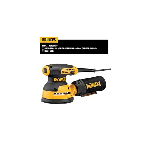 DEWALT Random Orbit Sander, Variable Speed, 5-Inch (DWE6423), Power Source Corded Electric
