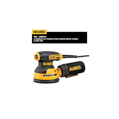 DEWALT Random Orbit Sander, Variable Speed, 5-Inch (DWE6423), Power Source Corded Electric