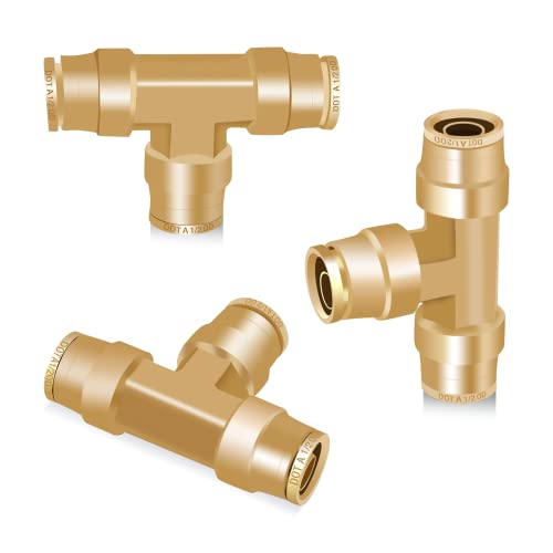 Siptenk 1/2" OD Tube Brass Push to Connect Fittings 3PCS for Truck Trailer - color: 1/2" OD Tee