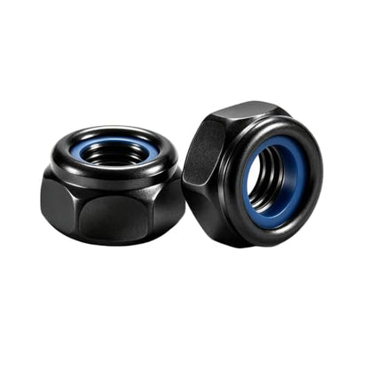 M4 (50 Pack) Nylon Insert Locknuts, Black Zinc Plated 18-8 (304) Stainless Steel Bright Finish Fully Thread - size: M4