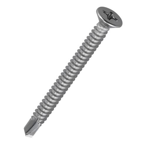 #10 x 2-1/2" Phillips Flat Head Sheet Metal Screws, Stainless Steel 410 Self Drilling Screws for Metal, Countersunk Head, Phillips Drive, Self Tapping, 50 Pack - size: #10 x 2-1/2"
