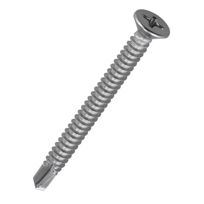#10 x 2-1/2" Phillips Flat Head Sheet Metal Screws, Stainless Steel 410 Self Drilling Screws for Metal, Countersunk Head, Phillips Drive, Self Tapping, 50 Pack - size: #10 x 2-1/2"
