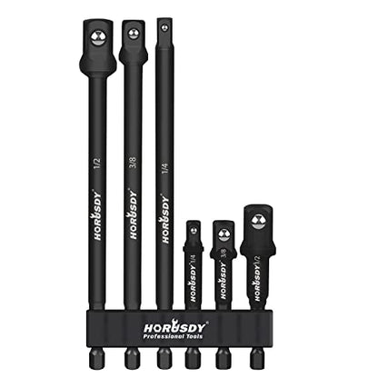 6-Piece Impact Sockets Adapter Sets, 3-Inch and 6-Inch Hex Shank 1/4" 3/8" 1/2" - color: 6 Pcs 3" & 6" Black Adapters