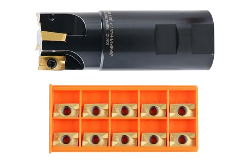 Accusize Industrial Tools 1-1/2" 90° Square Shoulder Indexable End Mill w/ 10 add'l APKT1604 Inserts, 1-1/2" Shank, 4-1/4" OAL, 0.551" ap, 4 Flutes, APKT1604, Carbide Inserts, 0056-0924+0056-1604 - size: 1-1/2" Cut, 1-1/2" Shk, 4 Fl, w/ 10 add'l inserts