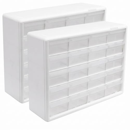 Akro-Mils 24-Drawer Plastic Drawer Storage Cabinet for Garage Organization, Bead Organizer, Building Bricks Storage, Teacher Toolbox, Makeup Organizer, 20-Inch W x 6-Inch D x 16-Inch H, 10124 White - color: White, size: 24 Drawer, style: 2 pack