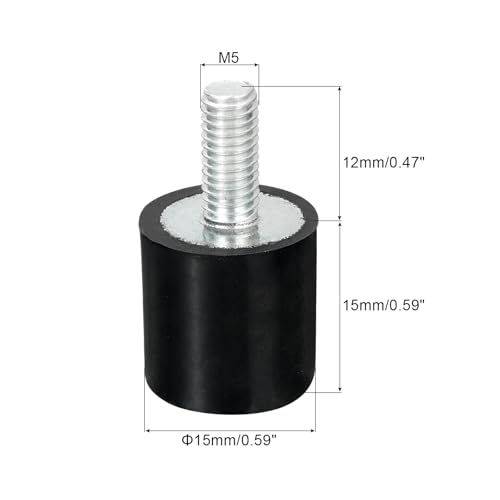 uxcell M5 Thread Rubber Mounts, Vibration Isolators, Cylindrical Shock Absorber with Studs 15 x 15mm 8pcs - size: M5x15x15mm