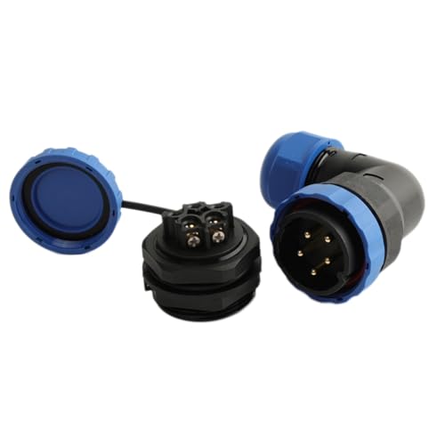 TY28 5 Pin 25A Screw Connection Electrical Power Connector, Female Panel Mount Socket and Male Right Angled 90-Degree Cable Plug, 28mm Waterproof Quick-Disconnect for Marine Automotive - color: Panel Mount + 90-degree Plug, size: 5 Pin 25A