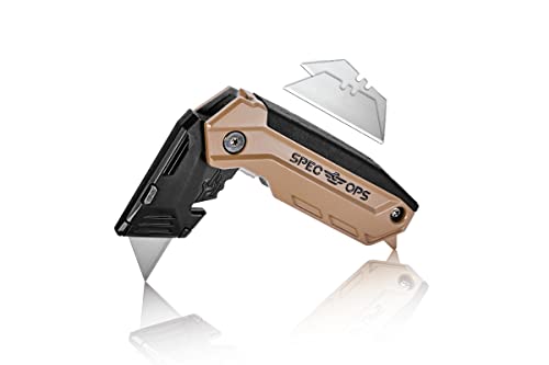 Spec Ops Tools Utility Knife for Cutting Drywall, Roofing & Jobsite Materials, Includes 3 Blades in Handle Storage, Fixed Blade, Folding - color: Fixed Blade, Folding