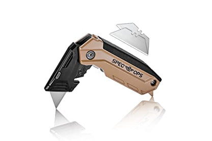Spec Ops Tools Utility Knife for Cutting Drywall, Roofing & Jobsite Materials, Includes 3 Blades in Handle Storage, Fixed Blade, Folding - color: Fixed Blade, Folding
