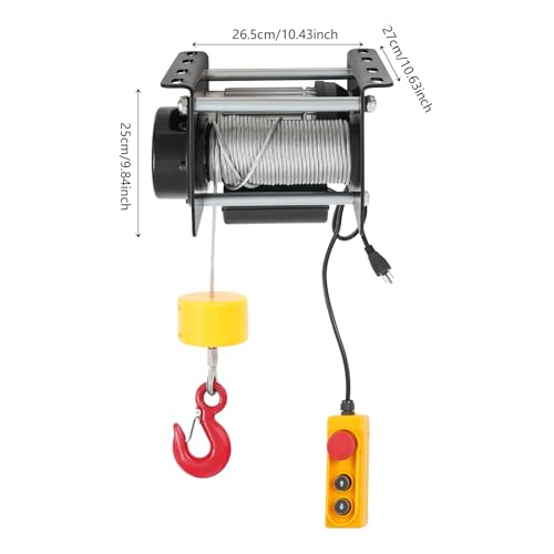 Electric Hoist Winch Portable Electric Hoist with Wired Control, 881lbs Powered Hoists with Long Steel Wire Rope, for Factory, Garage & Warehouse, 98ft Lifting Height, 110V 1000W (Black) - color: Black