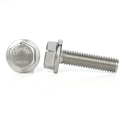 M5-0.8 x 12mm Flanged Hex Head Bolts Flange Hexagon Screws, Stainless Steel 18-8 (304), Plain Finish, 40 PCS - size: M5 x 12mm