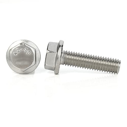 M5-0.8 x 12mm Flanged Hex Head Bolts Flange Hexagon Screws, Stainless Steel 18-8 (304), Plain Finish, 40 PCS - size: M5 x 12mm