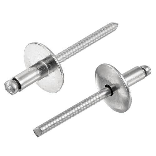 uxcell 50Pcs 3/16"x3/8" 304 Stainless Steel Large Flange Round Head Rivets, Large Cap Open End Blind Rivets for construction, automotive manufacturing, aerospace, shipbuilding (Silver) - size: 3/16"x3/8"