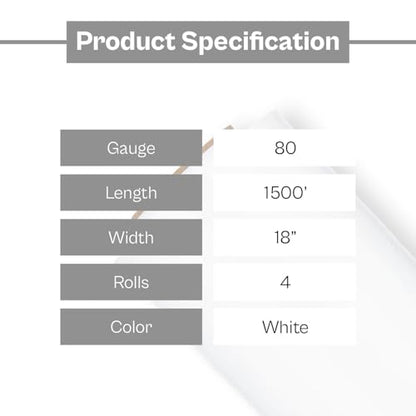 PSBM Dark White Plastic Hand Stretch Film/Wrap 18" x 1500' 80 GA 4 Rolls - color: White, size: 18 Inch (HD)