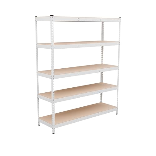 MonsterRax Modular 5-Tier Steel Garage Shelving Rack, White (18x60x72) - color: White, size: 18" x 60" x 72"