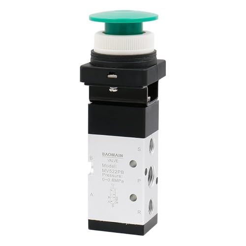 Baomain Pneumatic Mechanical Valve MV522PB 1/4"PT 2 Position 5 Way Momentary Green Mushroom Button Manual Control type Mechanical Valve Pneumatic Control Valve - size: Green Mushroom(5-Way)
