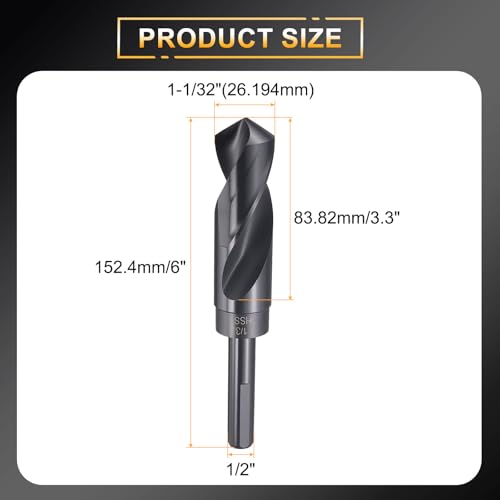 HARFINGTON 1-1/32" Drill Bit 1/2" Reduced Shank 3-Flat 4241 HSS 118° - size: 1-1/32" with 1/2" Shank
