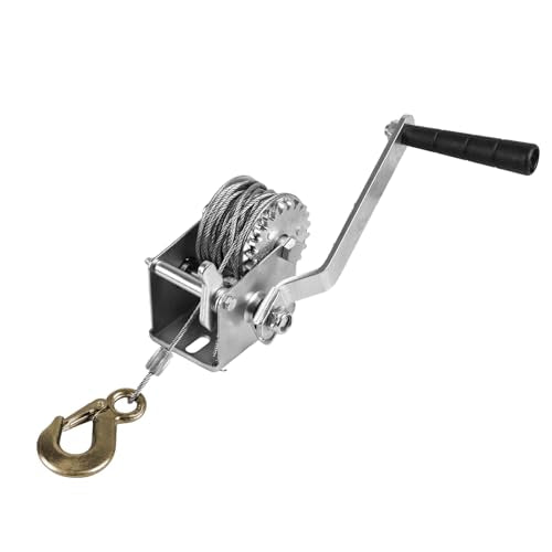 Jack Boss Hand Winch, 600 lbs Pulling Capacity, Boat Trailer Winch Heavy Duty Rope Crank with 23 FT Steel Cable, Manual Operated Hand Crank Winch for Trailer, Boat or ATV Towing - size: 600 lbs