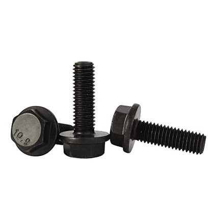 M8 x 50mm Flanged Hex Head Bolts Flange Hexagon Screws, Half Thread, Alloy Steel, Black Oxide Finish, Quantity 10 - size: M8-1.25 x 50mm