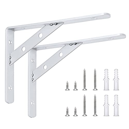 Solid Shelf Brackets 8 Inch, L Brackets Heavy Duty, Stainless Steel Angle Bracket, Max Load 440lbs, Pack of 2 (Silver) - size: 8"(Solid Brackets-Silver)
