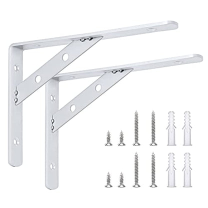 Solid Shelf Brackets 8 Inch, L Brackets Heavy Duty, Stainless Steel Angle Bracket, Max Load 440lbs, Pack of 2 (Silver) - size: 8"(Solid Brackets-Silver)