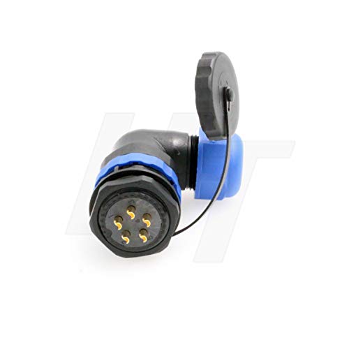 HangTon HE29 5 Pin Waterproof Connector Angled Plastic Threaded Outdoor Industrial Electrical Power 25Amp Circular Male Female Wire Cable Plug + Panel Socket (5 pin) - size: 5 pin