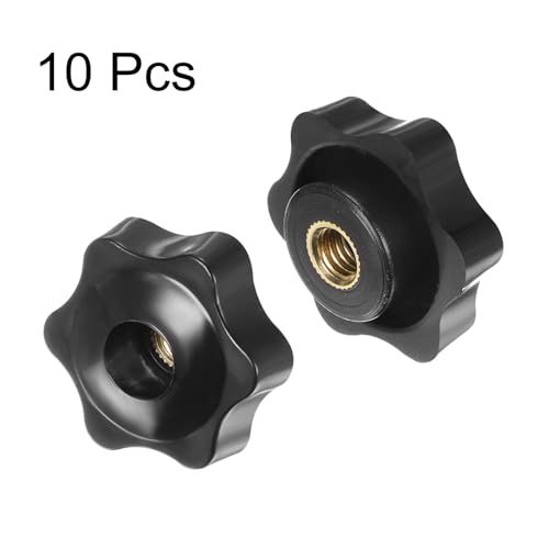 HARFINGTON 10pcs Star Knobs M8 Female Thread 38mm Head Plastic Through Hole Brass Screw-in Clamping Handles Threaded Hand Knobs, Black - color: Black, size: M8 x 38mm