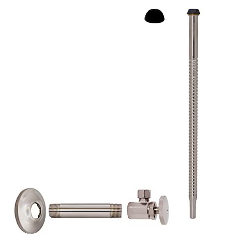 Westbrass D103K12-07 1/2" IPS x 3/8" OD x 12" Corrugated Riser Supply Line Kit with Round Handle Angle Supply Shut Off Valve for Faucet and Toilet, Satin Nickel - color: Satin Nickel