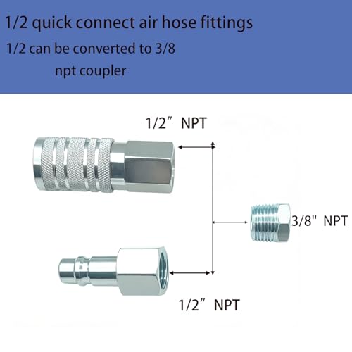 7-Piece 1/2" NPT Industrial Air Coupler Plug Set, Air Compressor Fittings