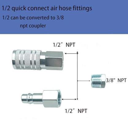 7-Piece 1/2" NPT Industrial Air Coupler Plug Set, Air Compressor Fittings