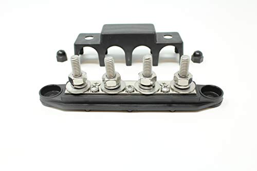 4 Post Power Distribution Block Bus Bar with Cover - Made in The USA - 250 Amp Rating - Marine, Automotive, and Solar Wiring (5/16" - Black) - size: 5/16" - Black