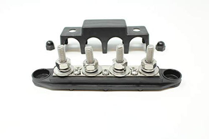 4 Post Power Distribution Block Bus Bar with Cover - Made in The USA - 250 Amp Rating - Marine, Automotive, and Solar Wiring (5/16" - Black) - size: 5/16" - Black