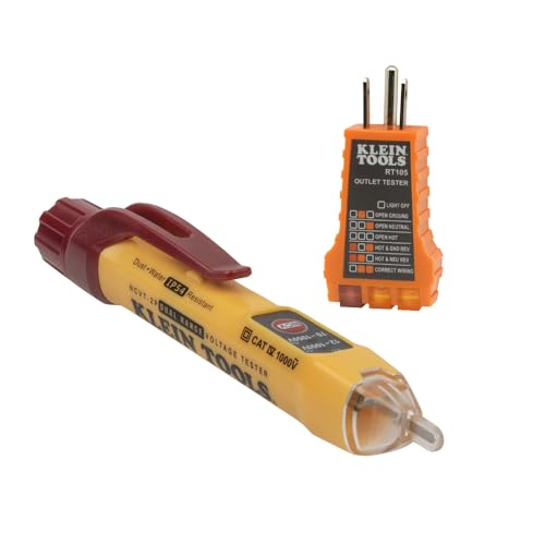 Klein Tools NCVT2PKIT Non-Contact Voltage Tester with Outlet Tester, 12-48V AC or 48 - 1000V AC Dual Range for Broad Application - size: NCVT Kit