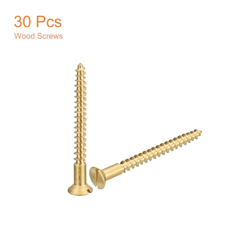 uxcell Brass Wood Screws, 30Pcs M4 x 40mm Slotted Drive Flat Head Self Tapping Screw Countersunk for Woodworking Furniture - size: M4 x 40mm