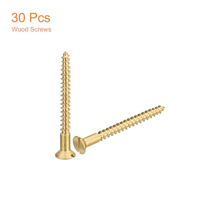 uxcell Brass Wood Screws, 30Pcs M4 x 40mm Slotted Drive Flat Head Self Tapping Screw Countersunk for Woodworking Furniture - size: M4 x 40mm
